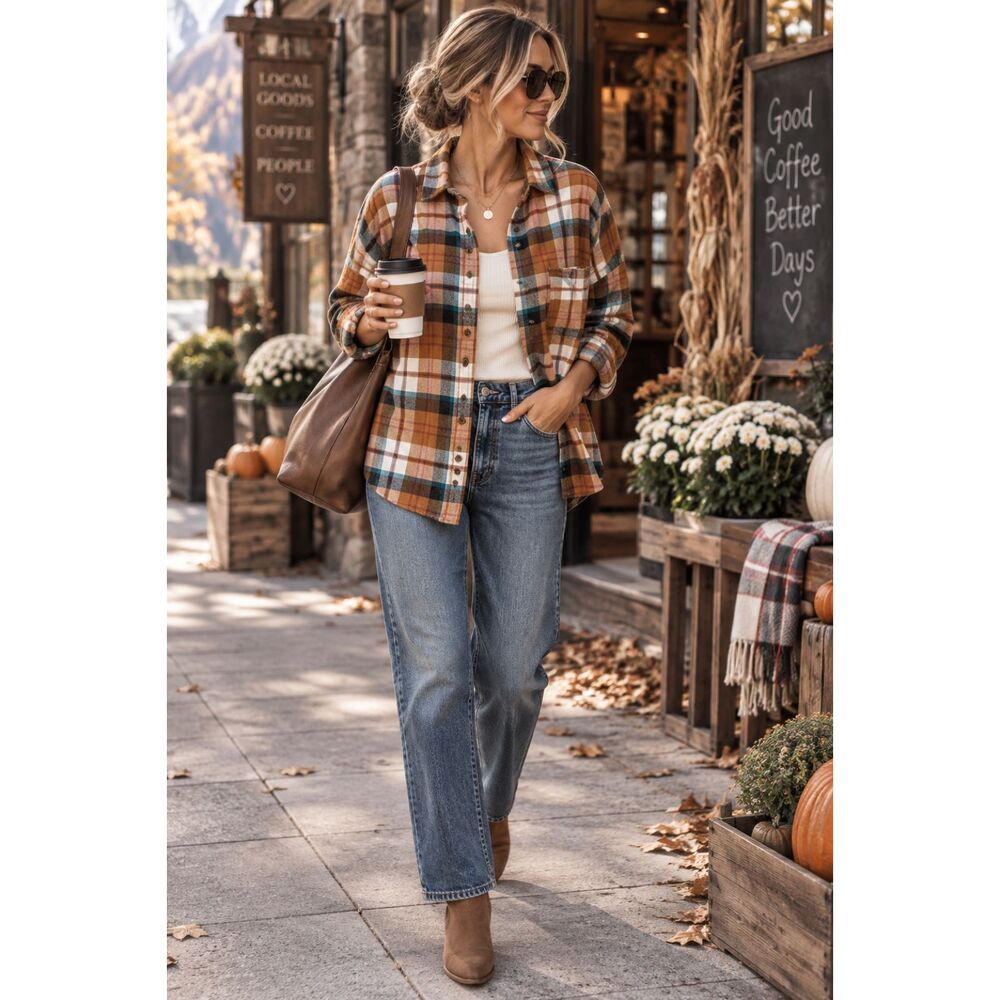 American Eagle Ahh-Mazingly Soft Boyfriend Plaid Shirt Womens L Fall Flannel